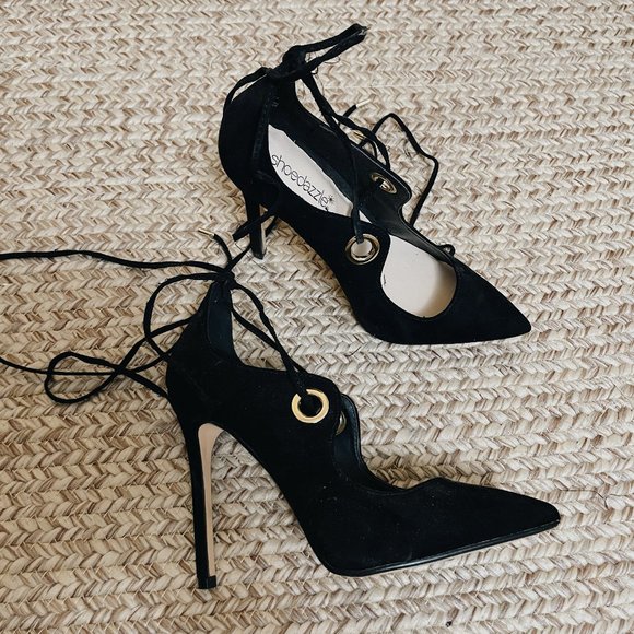 Black Lace up Heels - Picture 5 of 7